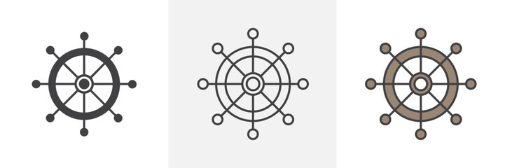 Obraz premium Ship wheel icons in black and colored versions