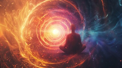 Obraz premium Intertwining colorful psychic waves creating a complex web of glowing light.