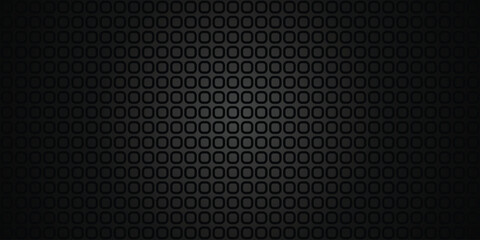 Obraz premium Black metallic abstract background, perforated steel mesh. Dark mockup for cool banners, vector illustration. abstract, pattern, industrial, iron, aluminum, material, mesh, metal, metallic, modern.