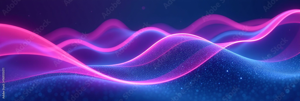 Poster purple blue abstract neon wave visualizations render realistic computer backgrounds virtual reality