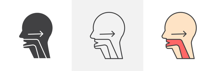 Swallowing reflex icons in black and colored versions