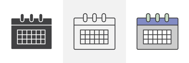 Table calendar icons in black and colored versions