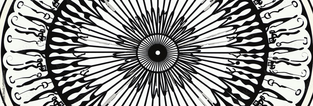 Poster radial patterns create round symmetrical design curvy shapes geometric lines forming vector illustra