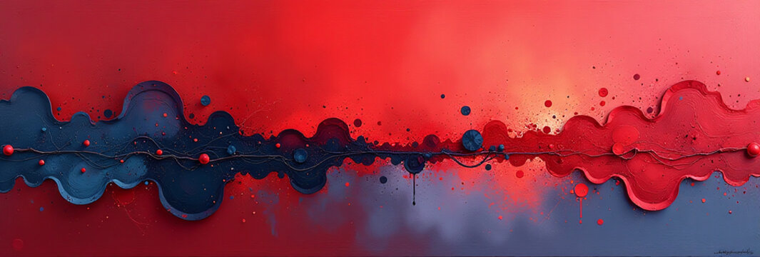 red abstract painting features dominant abstract red blue color scheme simple