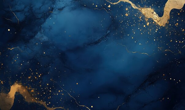 Abstract blue and gold background with textured patterns and shimmering accents, ideal for elegant designs and artistic projects