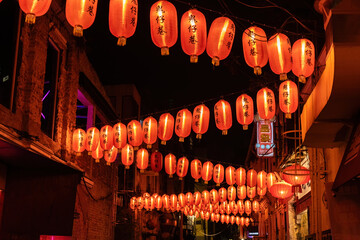 Chinese lanterns on the street, China town, Chinese new year decoration.