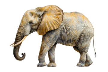 A large elephant with a long trunk is walking across a transparent background