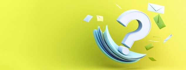 Naklejka premium Communication ideas question mark concept in creative design yellow background modern viewpoint