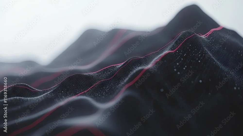 Poster dark digital landscape with glowing red lines. ideal for technology or data visualization background