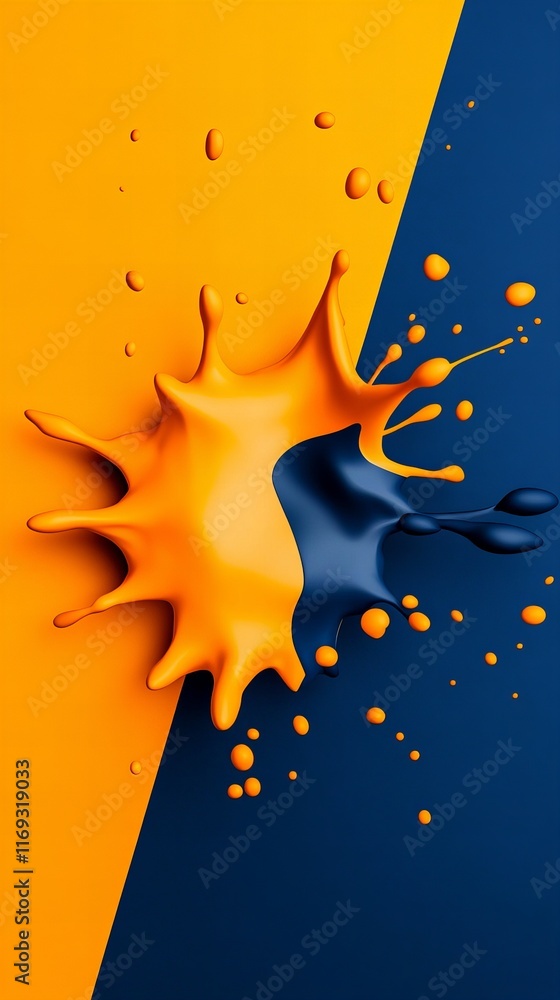 Poster vibrant splash of orange and blue paint explodes across a bold, contrasting background. a dynamic in