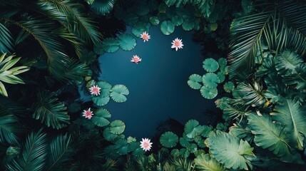 Obraz premium Serene Aerial View of Water Lilies Surrounded by Lush Greenery
