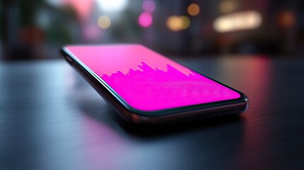 A smartphone displays a vibrant pink stock market graph. Perfect for a finance app or investment platform showcasing real-time market data and trends.