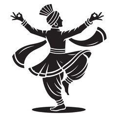 Bhangra Silhouette Vector Illustration, Solid White Background.
