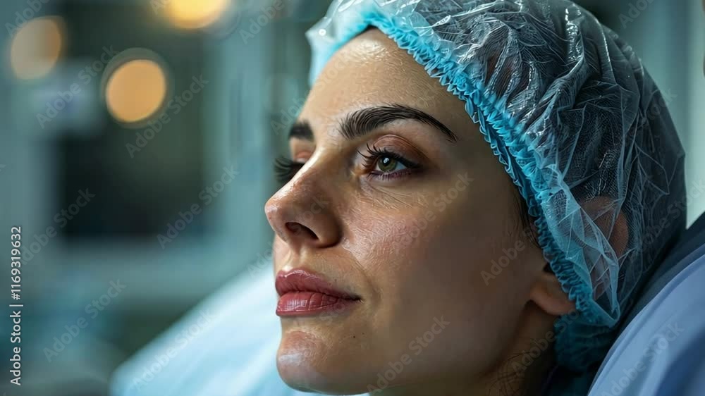 Poster a patient calmly prepares for a procedure in a medical facility, showcasing the integration of advan