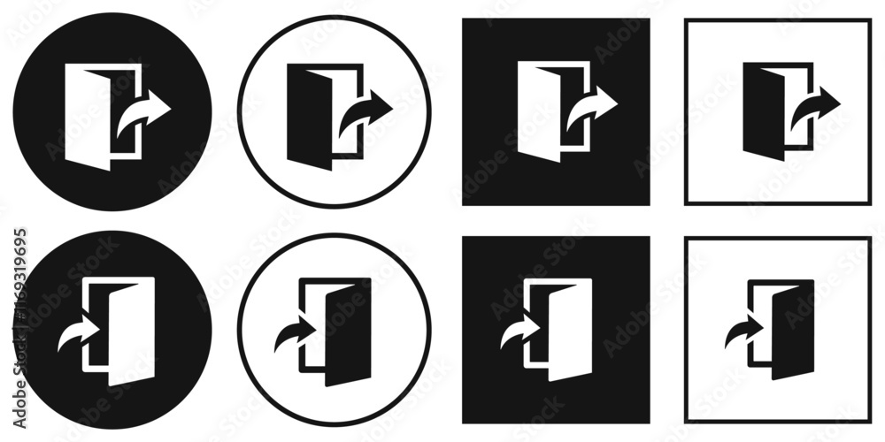 Aufkleber exit enter icon set file direction doorway stroke outline icons element entrance emergency black whi
