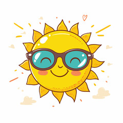 Vintage sun with sunglasses and smiling face.