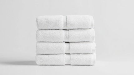 Neatly Stacked White Towels on Light Background for Minimalist Style