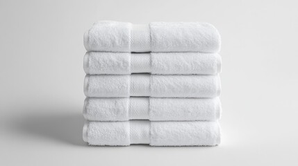 Freshly Folded White Towels Stacked Neatly on a Light Gray Background