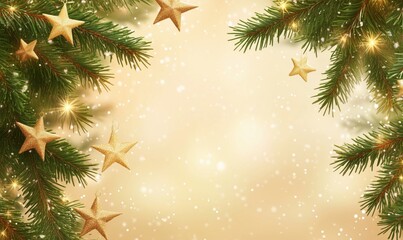 Christmas decorations with golden stars and evergreen branches creating a festive atmosphere