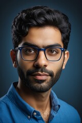 Fototapeta premium arafed man with glasses and a beard wearing a blue shirt