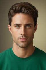Fototapeta premium arafed man with a green shirt looking at the camera
