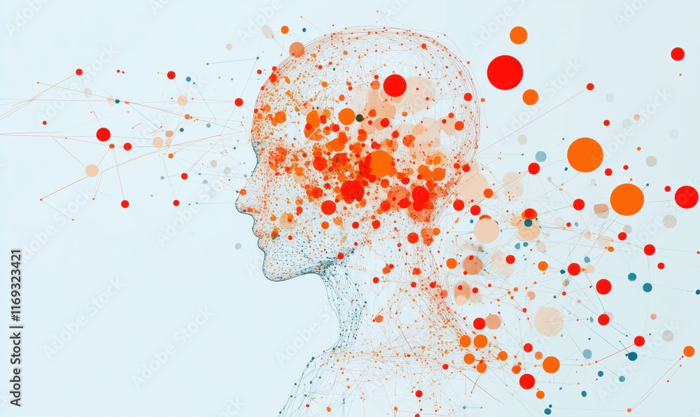 Aufkleber abstract representation of human mind with colorful dots and lines illustrating thoughts and connect