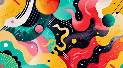 Obraz premium Vibrant abstract art featuring colorful shapes and wavy lines in a dynamic composition