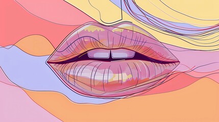 Vibrant abstract representation of lips with colorful background highlighting beauty and artful design in contemporary style