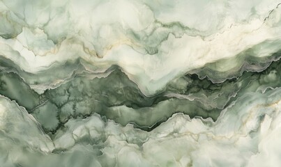 Naklejka premium Abstract green marble texture with flowing patterns and organic shapes, showcasing layers of translucent greens and whites, evoking a sense of calm and nature