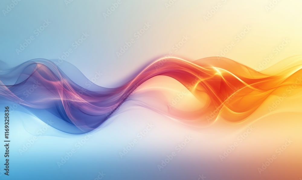 Poster abstract wave patterns in vibrant colors of blue, orange, and purple creating a dynamic visual flow