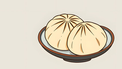 Cartoon-Style Bao Buns in Dark-Rimmed Bowl
