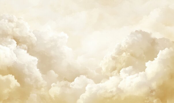 Soft, billowy clouds in warm beige and cream tones creating a serene, dreamy atmosphere