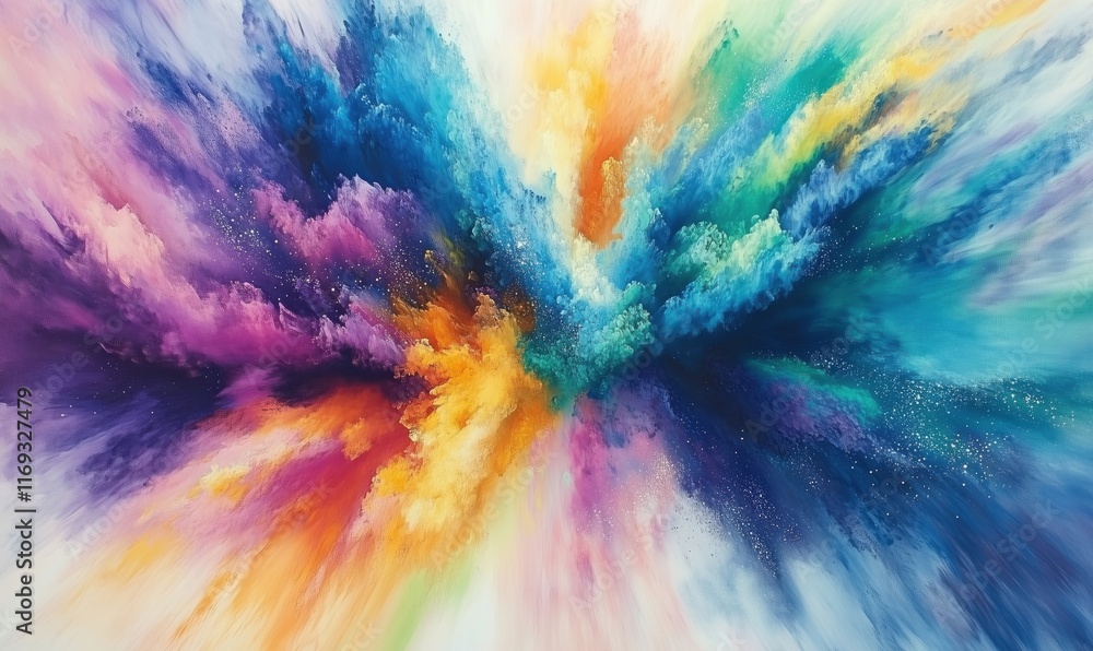 Poster vibrant explosion of colorful abstract art with swirling patterns and dynamic textures