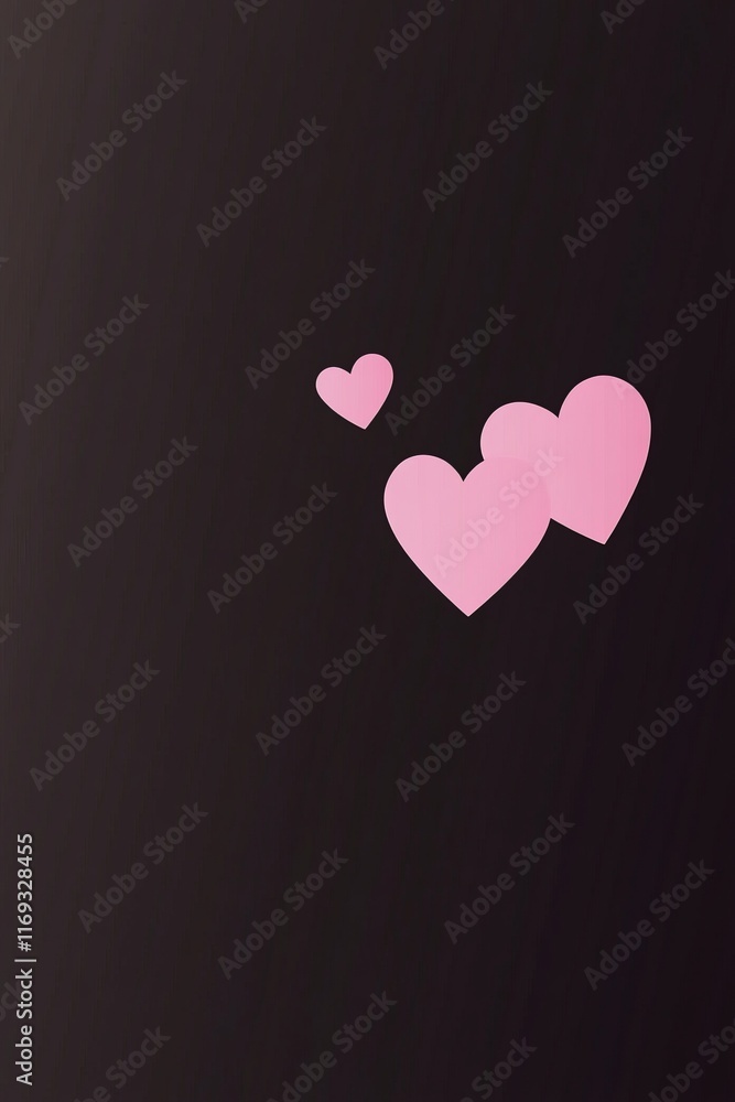 Poster hearts floating vertically on a dark background create a visually soothing and romantic atmosphere