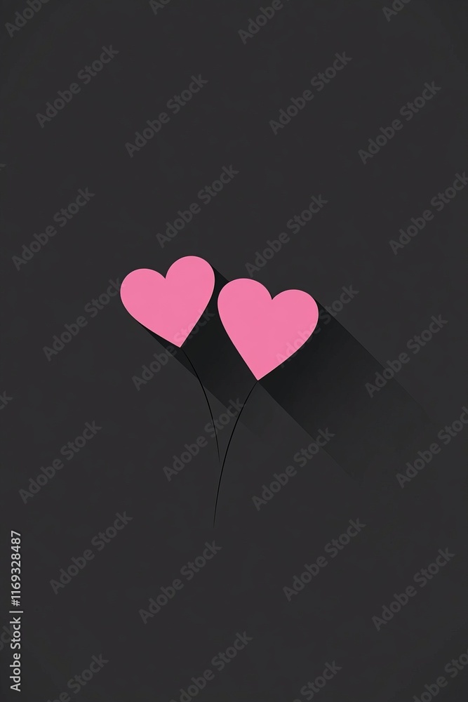 Poster two vertical pink hearts on a dark background create a charming and simple design perfect for romant