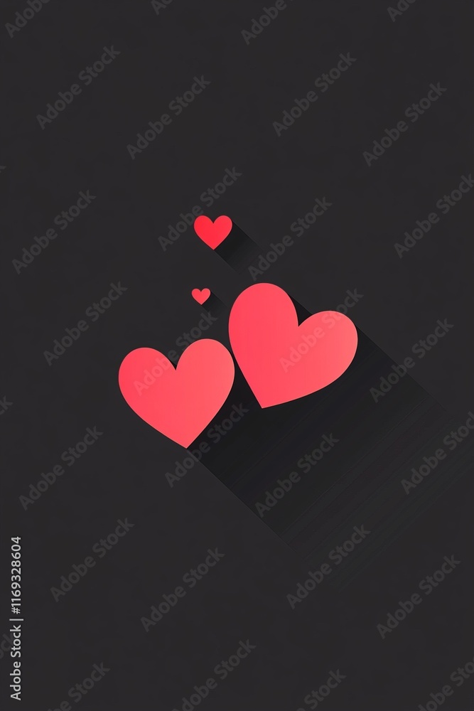 Poster colorful heart shapes float on a dark background creating a romantic and cheerful atmosphere in a mo