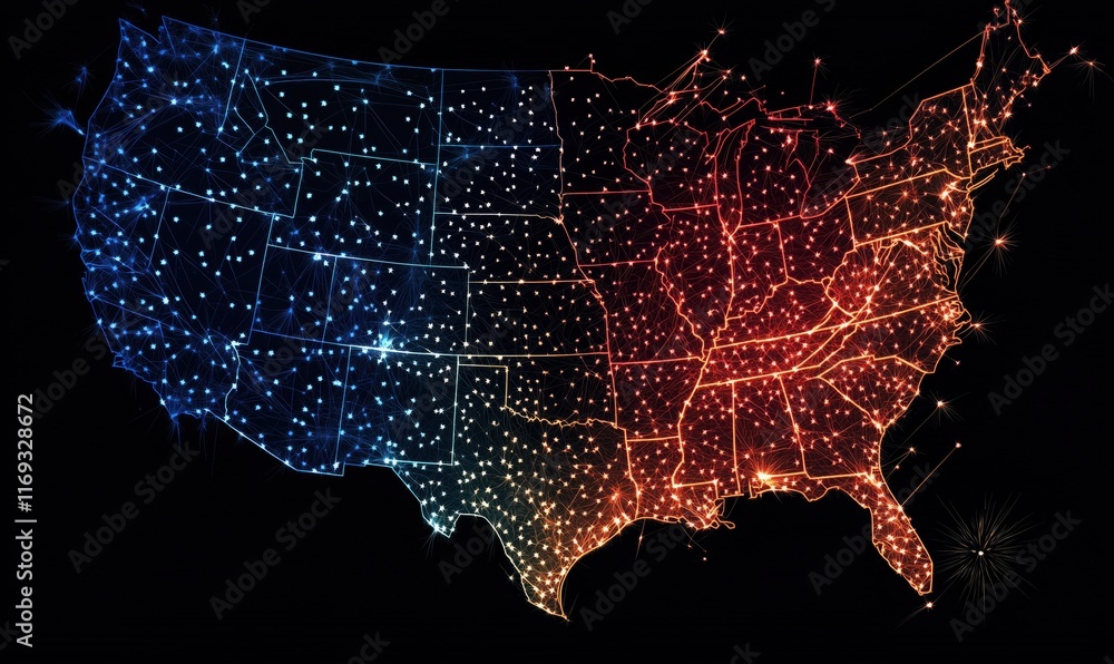 Poster united states map visualization with color gradient representing data distribution across regions