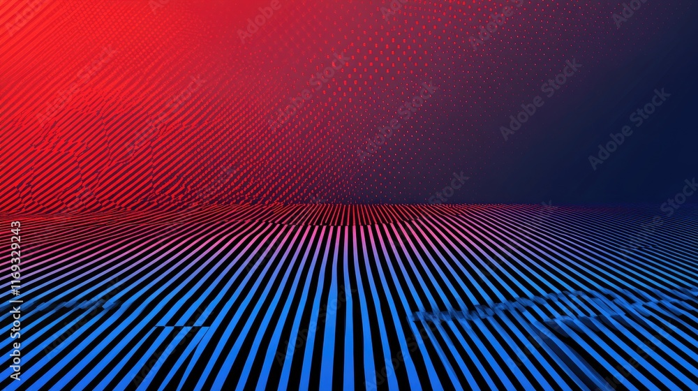 Poster dynamic red and blue gradient with lined patterns. ideal for abstract backgrounds, digital art, or m
