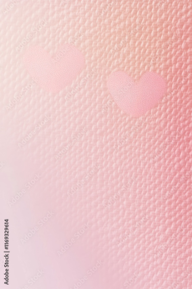 Poster heart patterns softly blend into a pink textured background, creating a gentle and romantic atmosphe