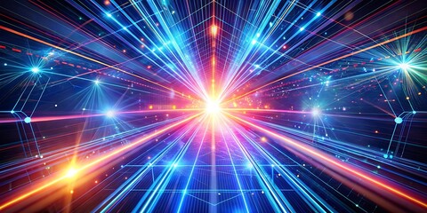Naklejka premium Vector Abstract, science, futuristic, energy technology concept. Digital image of light rays, stripes lines with blue light background