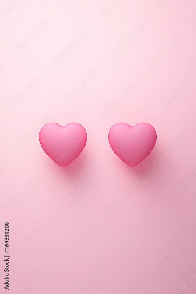 Poster two hearts in soft pink against a smooth pastel backdrop create a serene and calming visual experien