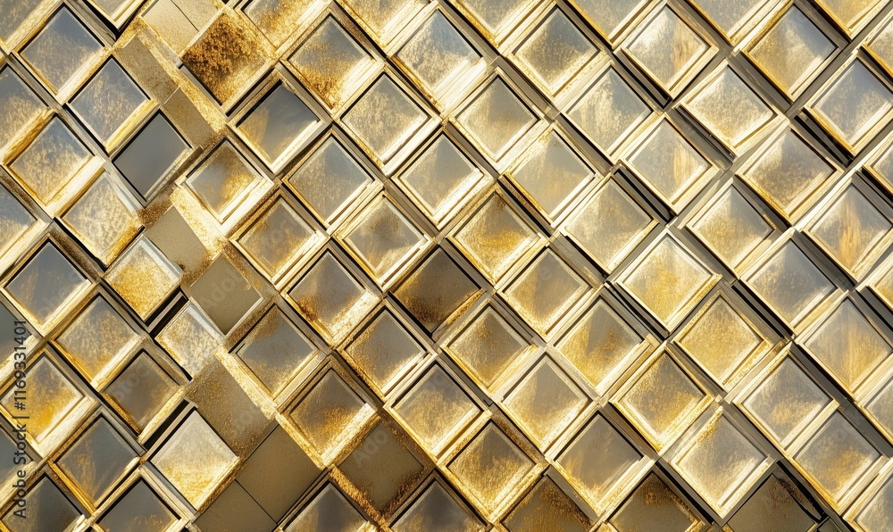 Poster golden geometric pattern with reflective surfaces and textured design elements creating a luxurious 