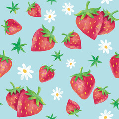Sweet Strawberry Fruit Seamless Pattern Watercolour Hand drawn Style  