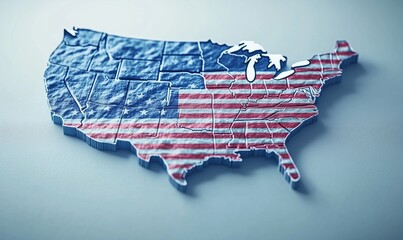 United States map with American flag design, showcasing vibrant colors and detailed state outlines, symbolizing national pride and identity