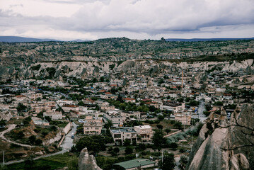 Fototapeta premium Living town buildings, city landscape, modern urban downtown, district panorama