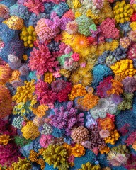 Vibrant coral patterns flourishing in colorful reef systems underwater marine environment top-down perspective
