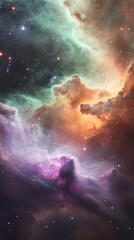 Obraz premium Colorful nebula showcasing shades of purple and orange outer space digital art cosmic environment wide-angle view sci-fi concept