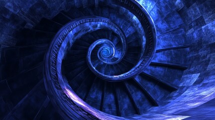 Fototapeta premium Mystical Spiral Staircase in Deep Blue Tones - Stunning Architectural Design