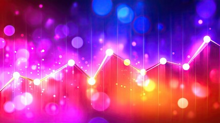Vivid neon line graph on a vibrant bokeh background. Ideal for presentations, reports, or website visuals related to growth, trends, and data analysis.