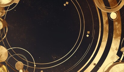 Japanese-style background with black and gold, featuring glitter dust in the corners and overlapping circles